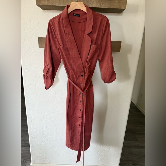 Very J|Burnt orange rust button down midi dress,collar blazer style•••LARGE,Fall - Picture 11 of 11